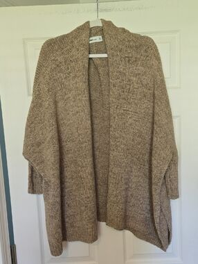 Zara Open-Front Knit Cardigan Sweater - Beige Very Oversized